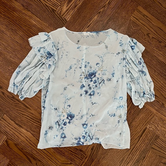 Beautiful Timeless LoveShackFancy SILK Floral Romantic Blouse Ruffle sleeves too - Picture 2 of 5